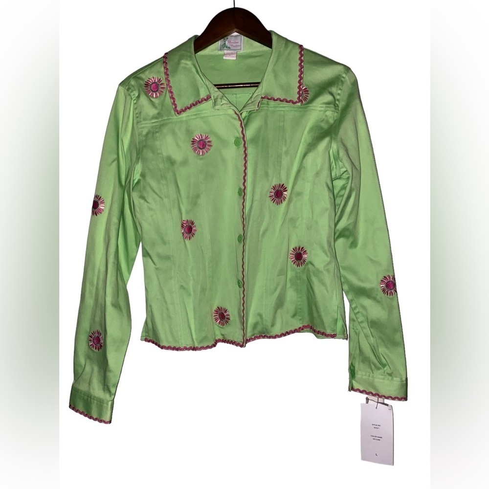 Bamboo Trader Women Jacket Flower Power L Button Up Long‎ Sleeve Boho NEW